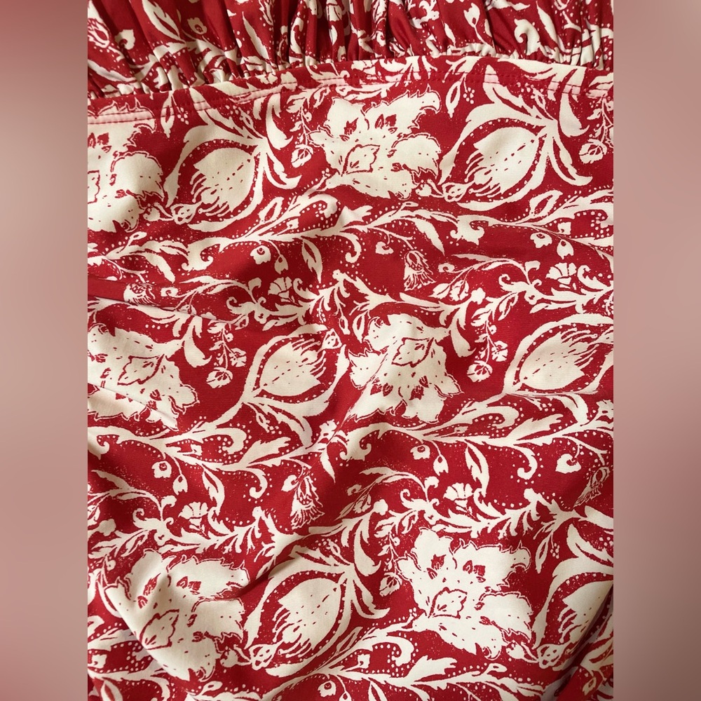 Kenneth Cole Resort Swim Dress One Piece Swimsuit Skirt Ruffle Floral Red S - Picture 3 of 11